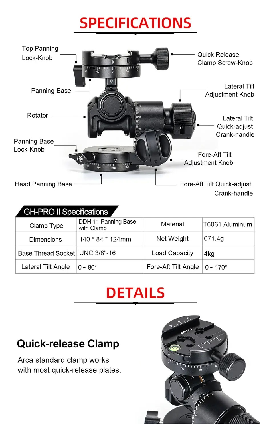 Sunwayfoto Sunwayfoto Geared Head GH-PRO II - giretthode for presis justering
