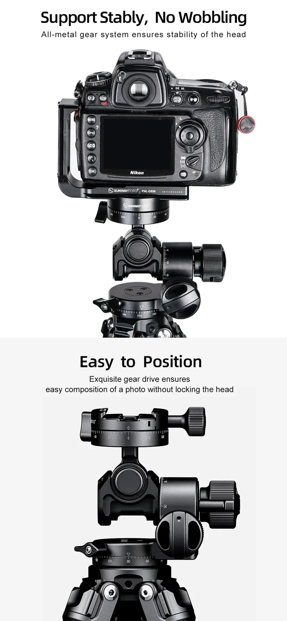 Sunwayfoto Sunwayfoto Geared Head GH-PRO II - giretthode for presis justering