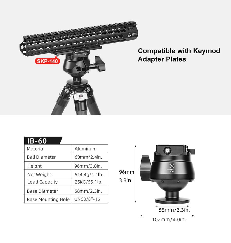 Sunwayfoto Sunwayfoto IB-60 kulehode Inverted for Picatinny/Nato-fästen & Arca Swiss