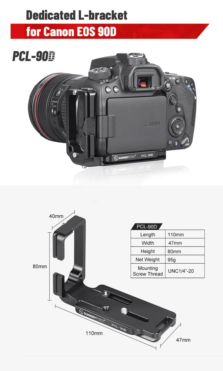 Sunwayfoto Sunwayfoto l-bracket for Canon EOS 90d