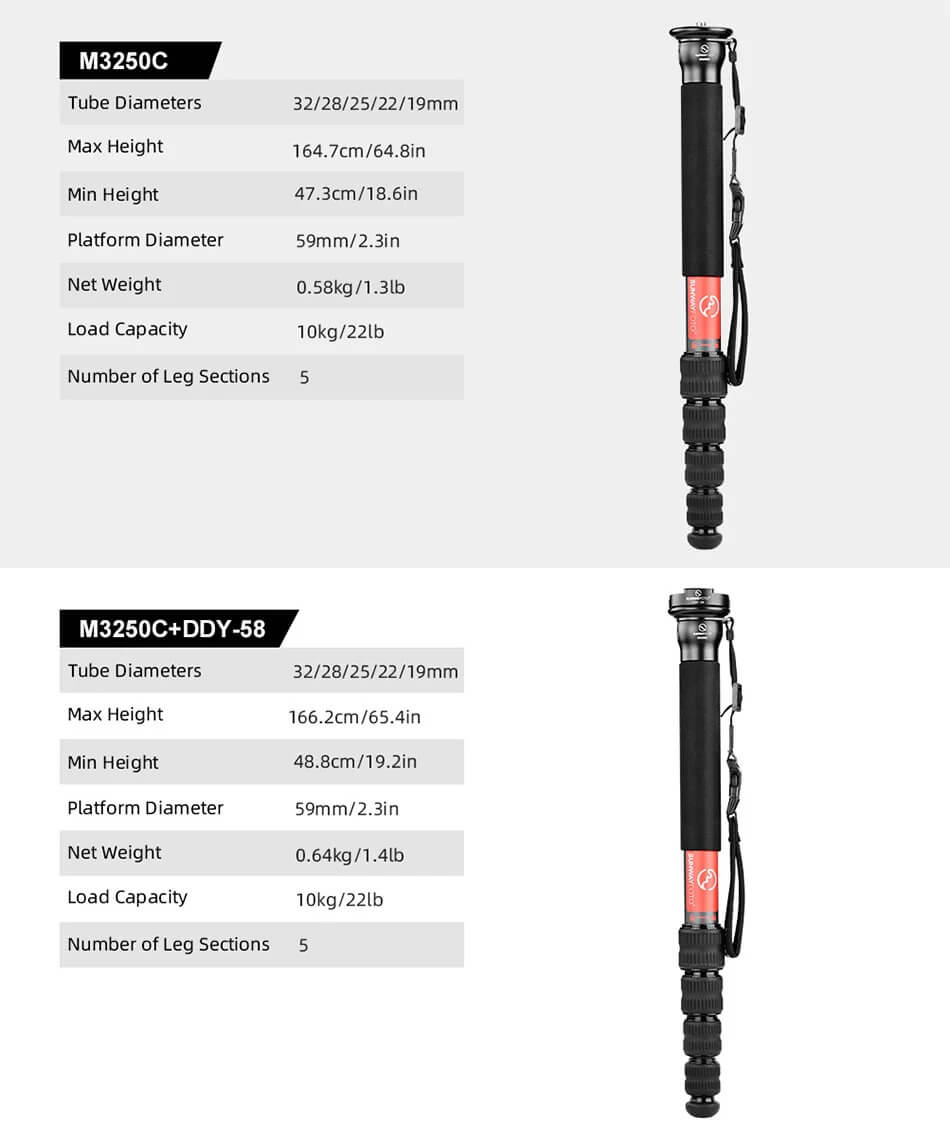 Sunwayfoto Sunwayfoto M3250C Enbensstkativ av kolfiber