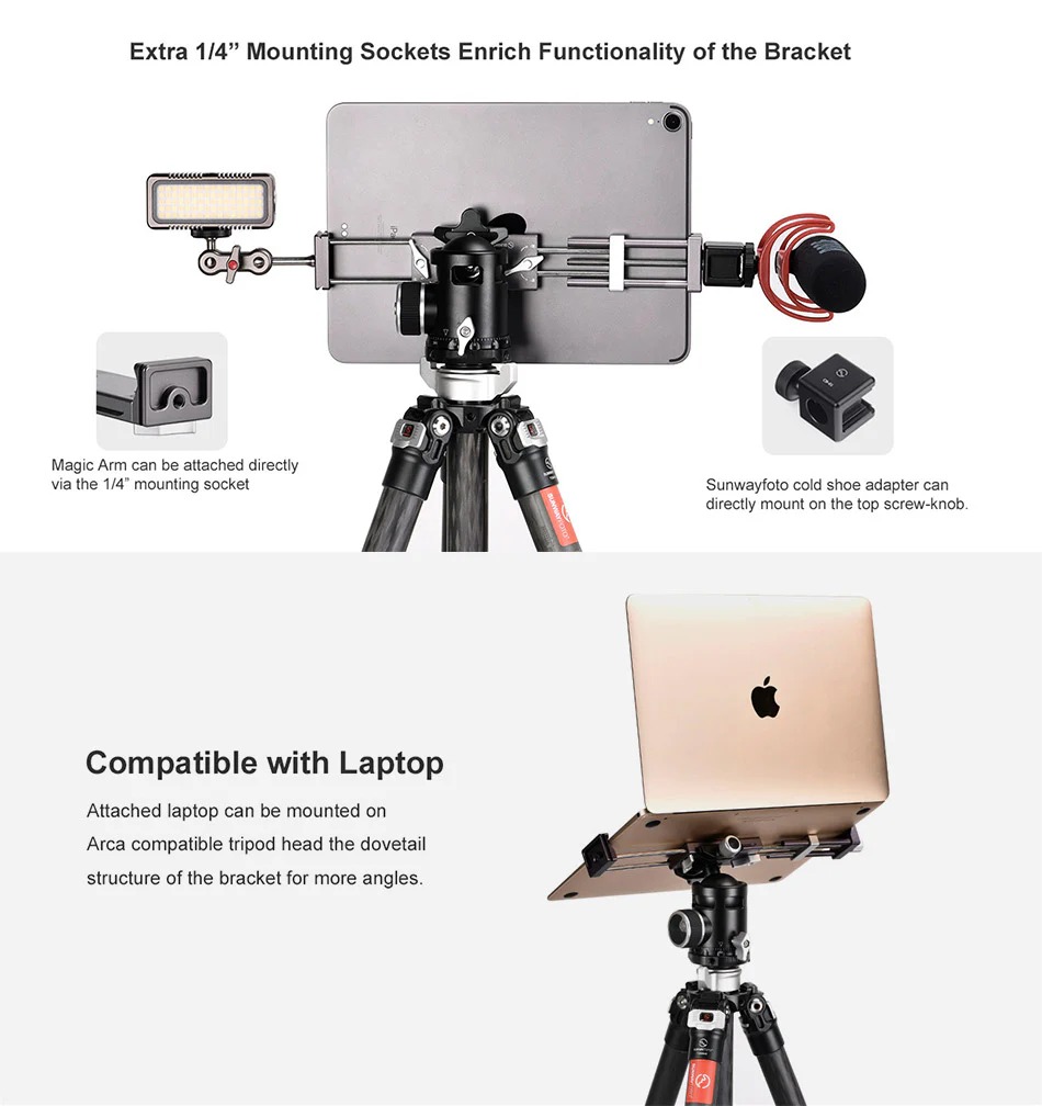 Sunwayfoto Ulanzi stativholder for nettbrett / nettbrett med Arca Swiss design