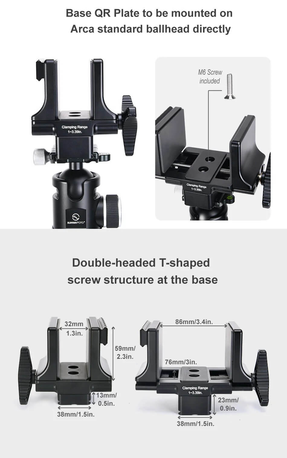 Sunwayfoto Sunwayfoto sm-86b – robust sadelfäste for jakt och Arca Swiss stativ