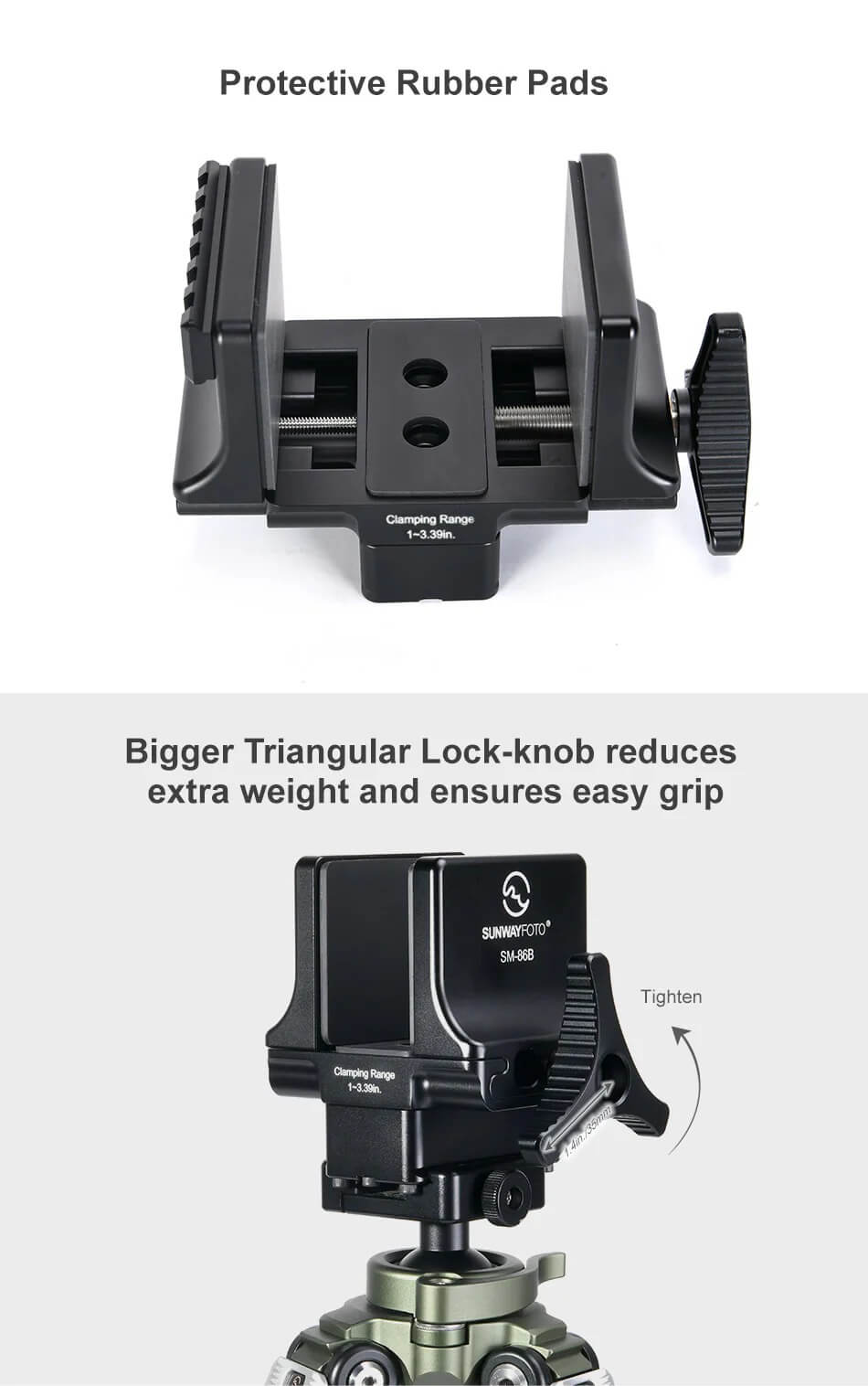 Sunwayfoto Sunwayfoto sm-86b – robust sadelfäste for jakt och Arca Swiss stativ