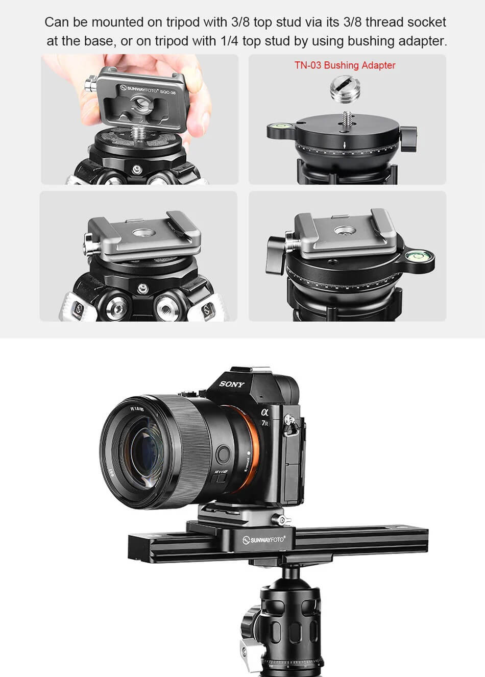 Sunwayfoto Sunwayfoto sqc-38 raskkoblingsfeste 38mm och qr-platta