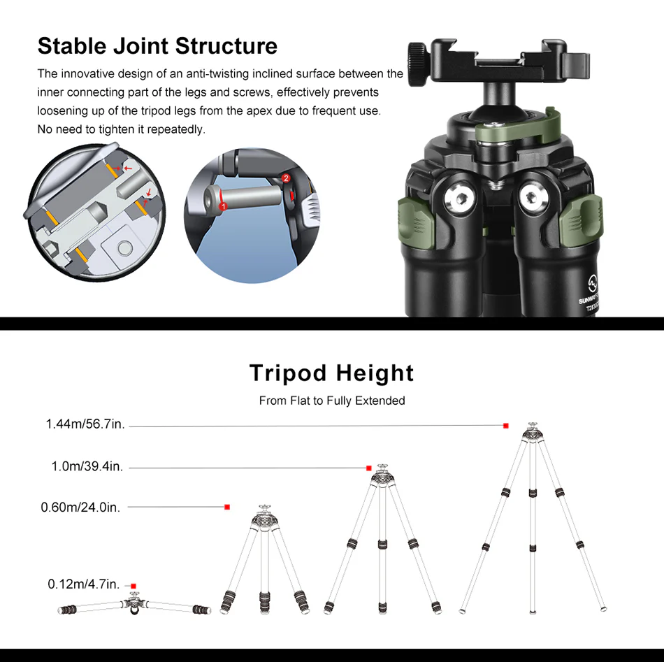 Sunwayfoto Sunwayfoto T2830CS karbonfiberstativ 144cm for tung utstyr foto/jakt 20 kg