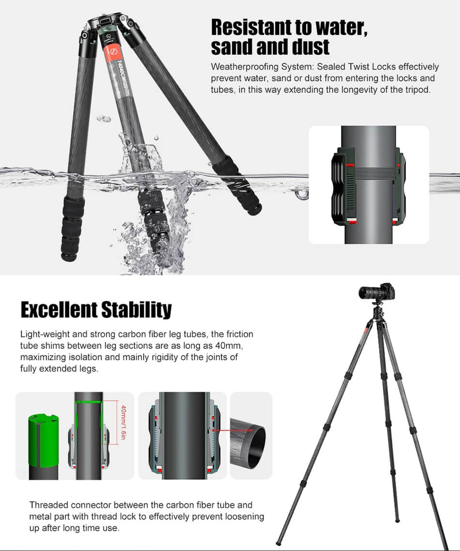 Sunwayfoto Sunwayfoto T4040CM karbonfiberstativ 161cm for tung utstyr foto/jakt 40 kg