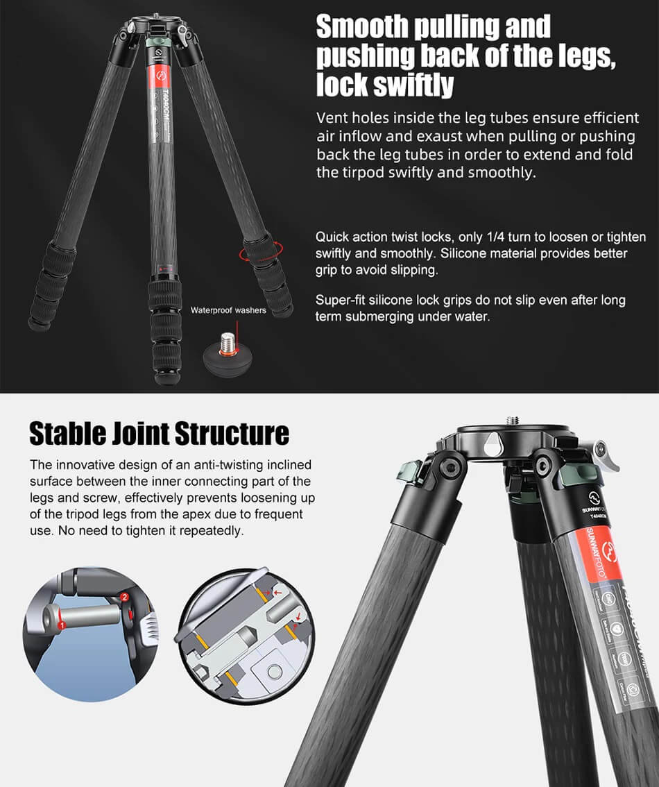 Sunwayfoto Sunwayfoto T4040CM karbonfiberstativ 161cm for tung utstyr foto/jakt 40 kg
