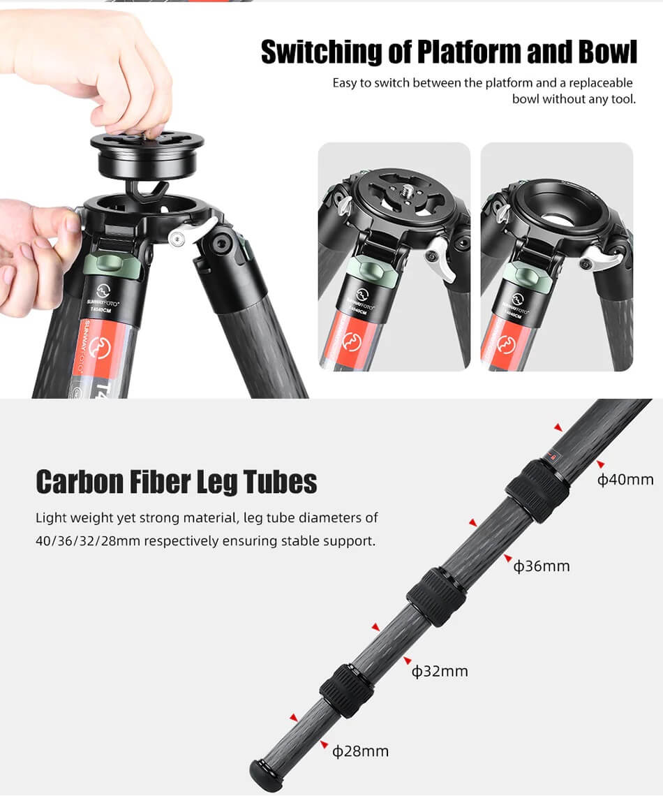 Sunwayfoto Sunwayfoto T4040CM karbonfiberstativ 161cm for tung utstyr foto/jakt 40 kg