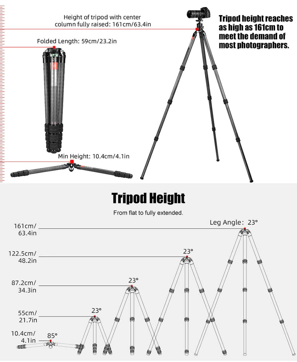Sunwayfoto Sunwayfoto T4040CM karbonfiberstativ 161cm for tung utstyr foto/jakt 40 kg